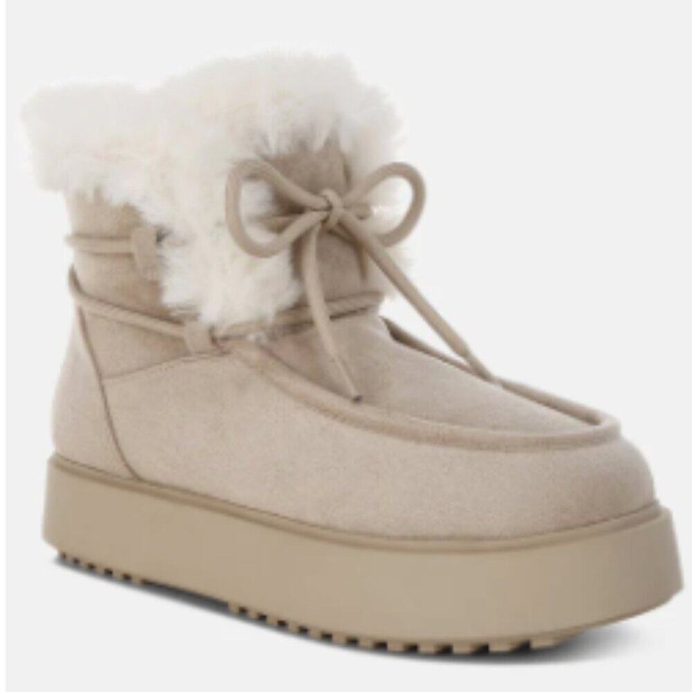 London Rag Bunting Faux Fur Collar Flatform boots beige  - 9